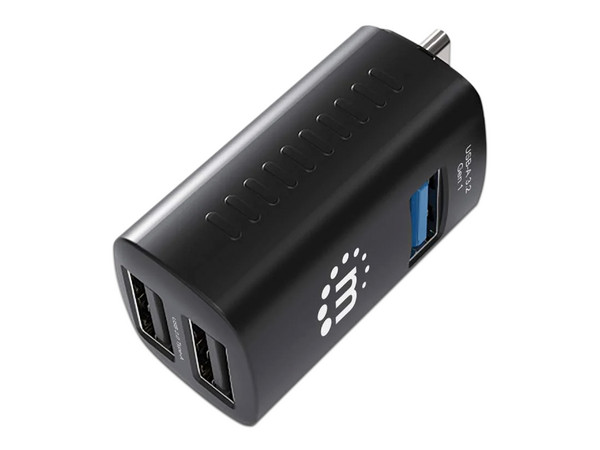 Hub USB Manhattan 180993 de USB-C a 1 puerto USB-A 3.2 Gen 1 y 2 puertos USB-A 2.0. Color Negro.