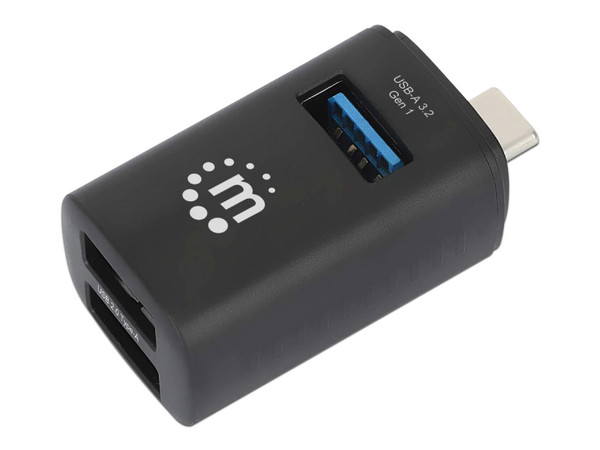 Hub USB Manhattan 180993 de USB-C a 1 puerto USB-A 3.2 Gen 1 y 2 puertos USB-A 2.0. Color Negro.