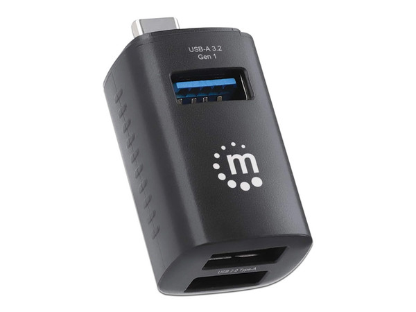 Hub USB Manhattan 180993 de USB-C a 1 puerto USB-A 3.2 Gen 1 y 2 puertos USB-A 2.0. Color Negro.