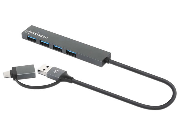 Concentrador USB Manhattan 181006, 3.2 Gen 1 (3.1 Gen 1) Type-A, 5000 Mbit/s, Color Gris.