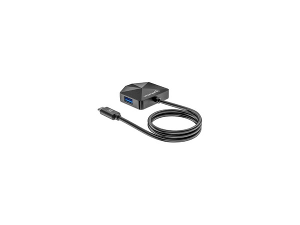 Hub USB-C 3.2, 4 Puertos, 2 USB-A y 2 USB-C, USB de Supervelocidad 5 Gbps, Forma en Ángulo, Alimentación por Bus, Color Negro.