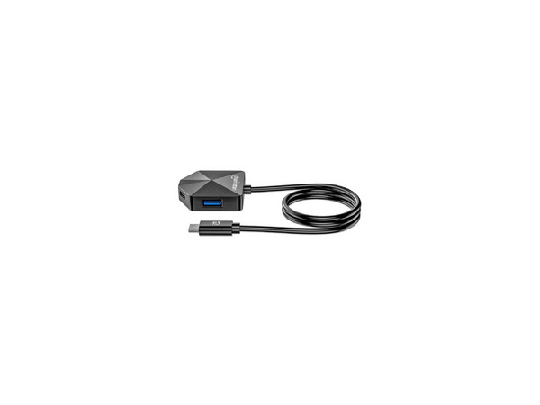 Hub USB-C 3.2, 4 Puertos, 2 USB-A y 2 USB-C, USB de Supervelocidad 5 Gbps, Forma en Ángulo, Alimentación por Bus, Color Negro.