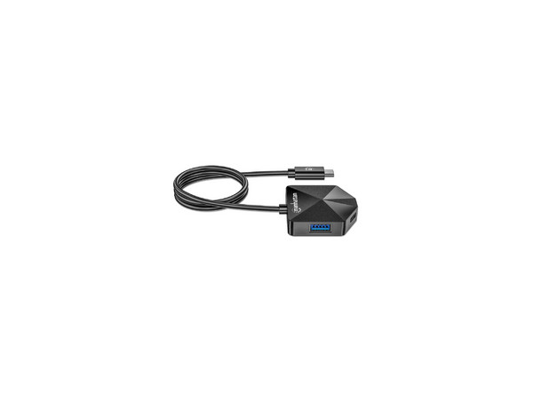 Hub USB-C 3.2, 4 Puertos, 2 USB-A y 2 USB-C, USB de Supervelocidad 5 Gbps, Forma en Ángulo, Alimentación por Bus, Color Negro.