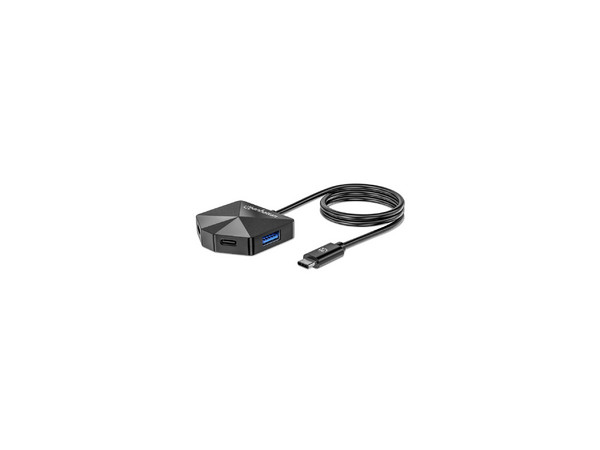 Hub USB-C 3.2, 4 Puertos, 2 USB-A y 2 USB-C, USB de Supervelocidad 5 Gbps, Forma en Ángulo, Alimentación por Bus, Color Negro.