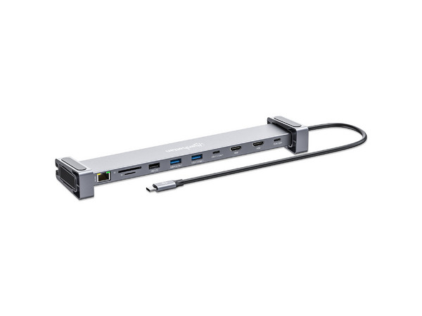 Docking Station MANHATTAN 190398 USB-C con 10 puertos, MST, 2x HDMI, 3x USB-A, USB-C PD, RJ-45, SD/microSD.