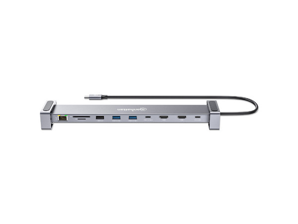 Docking Station MANHATTAN 190398 USB-C con 10 puertos, MST, 2x HDMI, 3x USB-A, USB-C PD, RJ-45, SD/microSD.