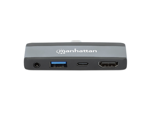 Docking Station USB-C 4 en 1, USB 3.2 Tipo-C a HDMI 4K a 30 Hz, USB-A 10 Gbps, USB-C Power Delivery 100 W, Puerto de Audio 3.5 mm, Aluminio, Negro/Gris Espacial.