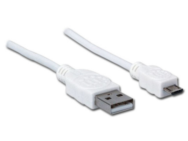 Cable Manhattan USB 2.0 Tipo A macho/Micro B macho de 1.8 Mts. Color Blanco.