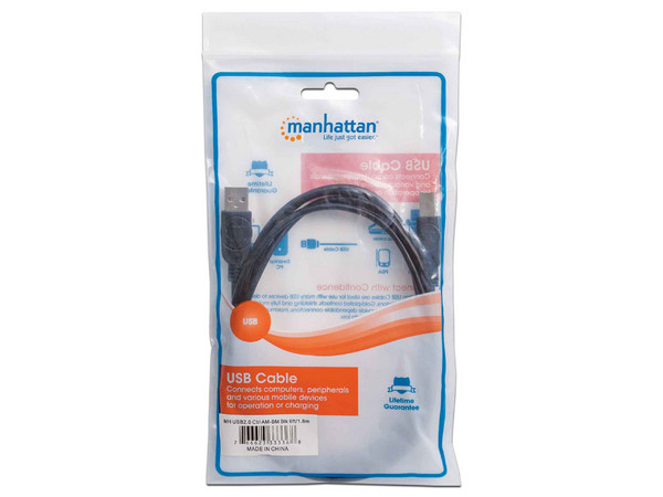 Cable USB Manhattan 333368 para impresora, de USB-A a USB-B (M-M), 1.8m. Color Negro