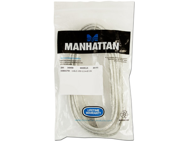 Cable Manhattan USB 2.0 A macho/ B macho de 3.0m. para Impresora y Escáner