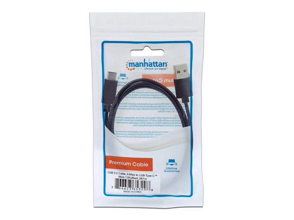 Cable Manhattan USB 353298 de 1m, USB 2.0 Tipo A a USB-C (M-M). Color Negro.