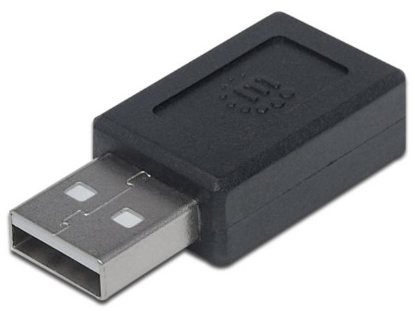Adaptador Manhattan de USB-A (macho) a USB-C (hembra). Color Negro.