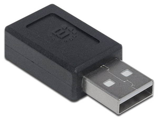 Adaptador Manhattan de USB-A (macho) a USB-C (hembra). Color Negro.