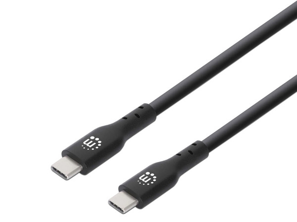 Cable Manhattan USB-C V2.0 C-C de 0.5M, color negro, velocidad de transferencia hasta 480Mbps.