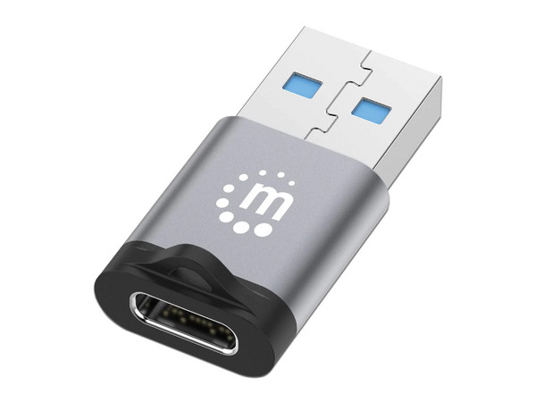 Adaptador Manhattan de USB 3.2 Gen 1 Tipo-A Macho a Tipo-C Hembra, 5 Gbps, 3A. Color Negro.