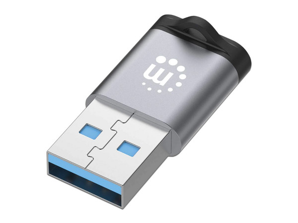 Adaptador Manhattan de USB 3.2 Gen 1 Tipo-A Macho a Tipo-C Hembra, 5 Gbps, 3A. Color Negro.