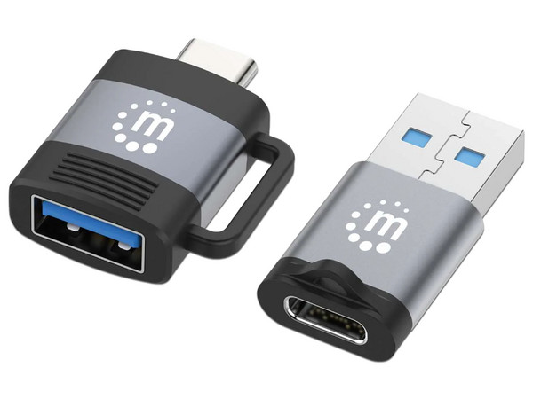 Adaptador Manhattan USB-C v3.2 Gen1 a C y C, paquete con 2 piezas.