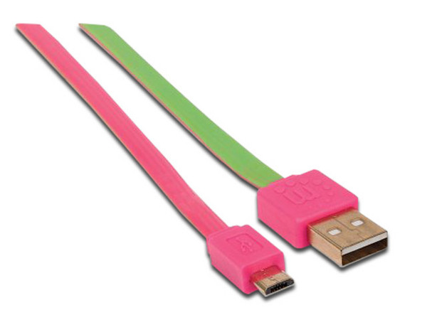 Cable USB plano Manhattan 391443 de 1m. Color Rosa/Verde