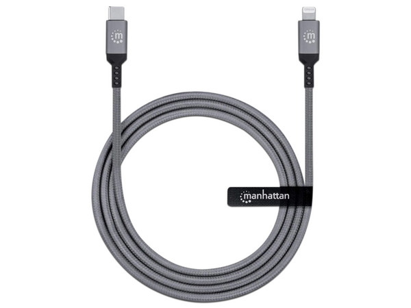 Cable USB-C Manhattan, Longitud 1.0 m, Conector USB-C a Lightning. Color Gris.