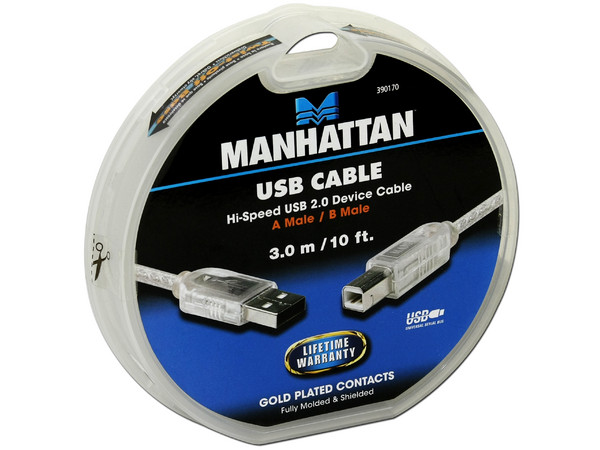Cable Manhattan USB 2.0 tipo A (M) a tipo B (M) 3.0m.