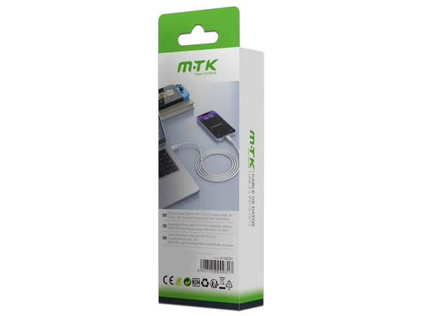 Cable de Datos MTK 0158281, USB Tipo A a  Lightning (M - M), 1m, Compatible con iPhone e iPad. Color Blanco.