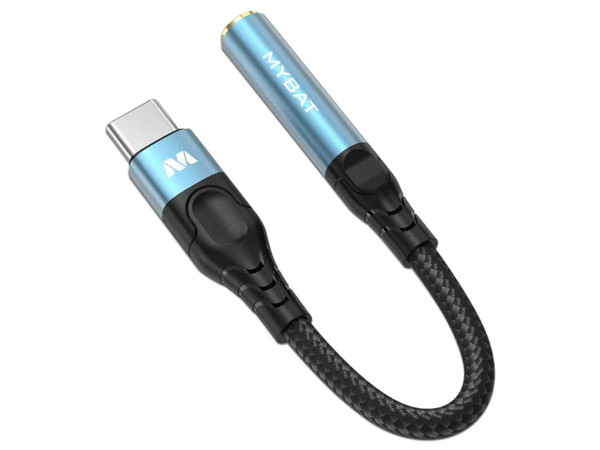 Cable Adaptador Mybat MCBC3MN08B012, USB Tipo C a Jack 3.5mm, Color Azul.