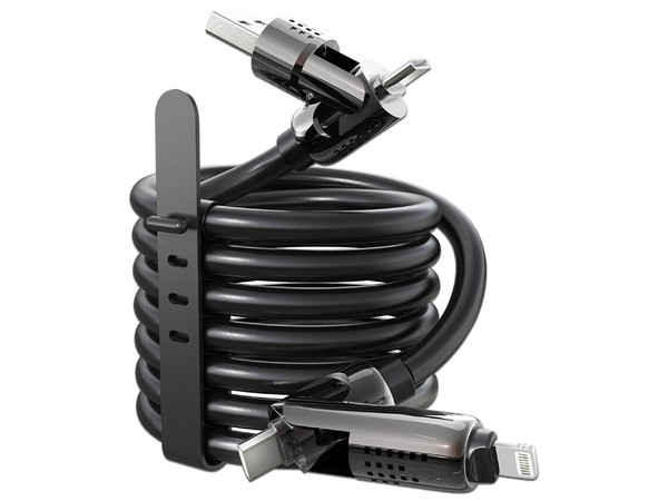 Cable USB 4 en 1 MyBat Pro de 1.2m, RGB, USB Tipo A, USB Tipo C, Lightning. Color Negro.