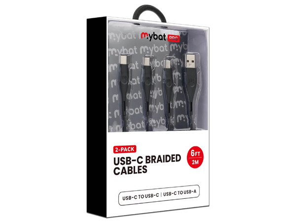 Cable de Datos MYBAT RCBCACCMO001 USB Tipo C a USB Tipo A, Trenzado, Longitud de 1.8m, Paquete con 2 Piezas.