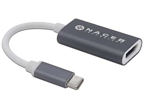 Adaptador de vídeo Naceb Technology USB Tipo C (Macho) a HDMI (Hembra). Color Plata.