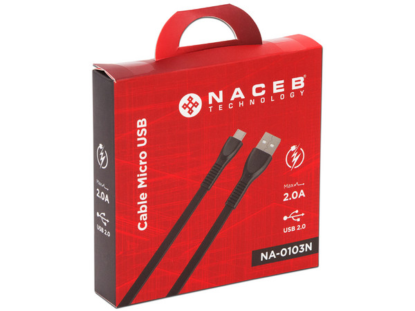Cable Naceb NA-0103G de USB 2.0 (Macho) a MicroUSB (Macho) de 1m. Color Negro.