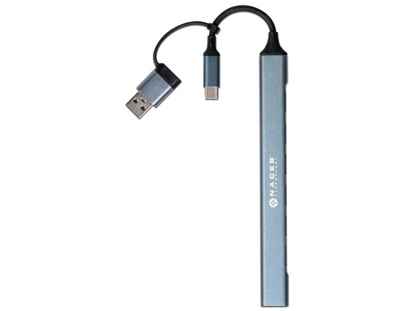 Adaptador Naceb NA-0125, Hub convertidor Tipo C, 7 puertos USB, 1 puerto USB-A.