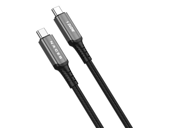 Cable USB-C NACEB Longitud 1.0 m Usb C (Macho) a Usb C (Macho), Aluminio, 240W, Cable Trenzado.