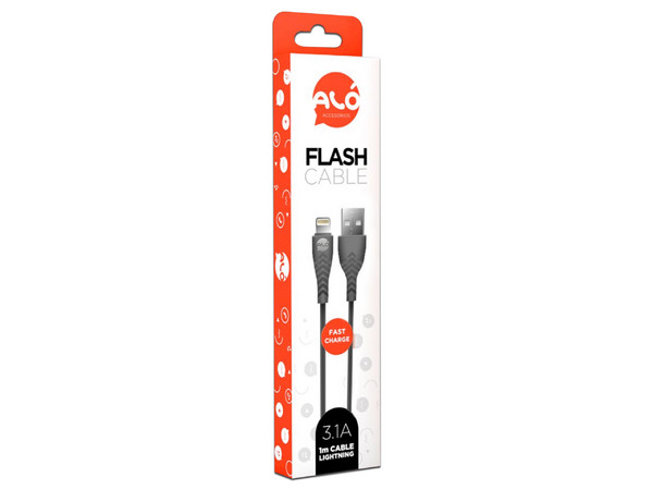 Cable de Datos Aló Flash 8700-0206 USB 3.1 a Lightning (M-M), 1m. Color Negro.