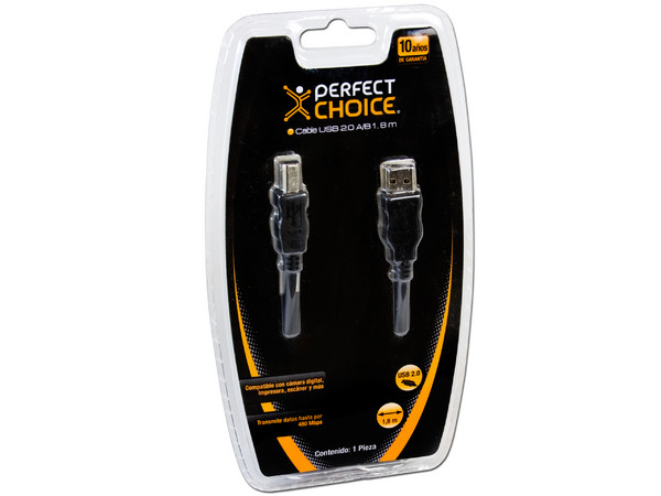 Cable USB 2.0 de tipo A (M) a tipo B (M), 1.8m.