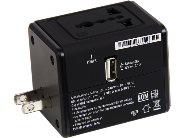 Adaptador de Viaje USB Perfect Choice, Compatible con la mayoría de conectores de América, Europa, Australia, África y Asia.