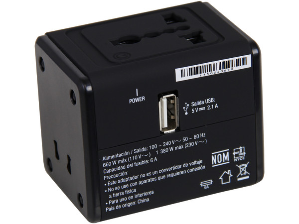 Adaptador de Viaje USB Perfect Choice, Compatible con la mayoría de conectores de América, Europa, Australia, África y Asia.