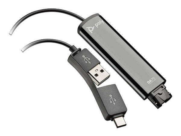 Cable Adaptador de Audio Poly DA75 de QD (4 pin) a USB-A o USB-C (M), 1.3m. Color Negro.