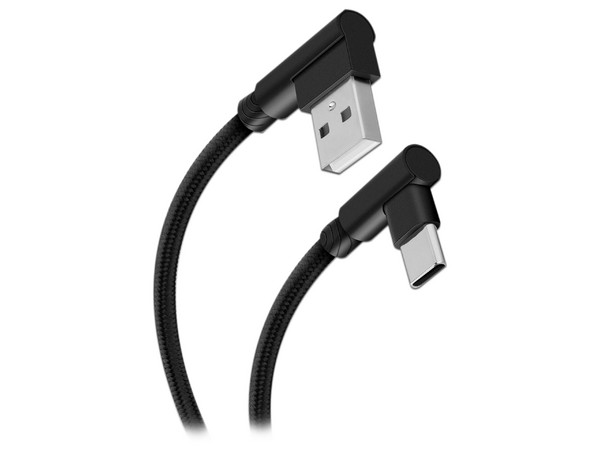 Cable Steren de USB-A a USB-C, Conectores a 90 grados, 1.2m, Color Negro.