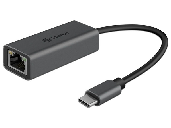 Adaptador Steren USB-473, de USB-C a Ethernet (M-H). Color Blanco.