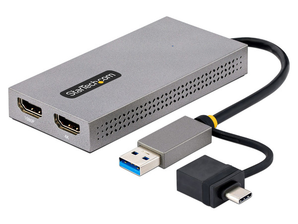 Adaptador de Video StarTech 107B-USB-HDMI de USB a 2 Puertos HDMI, 1080p, Adaptador USB Tipo C, Color Gris.