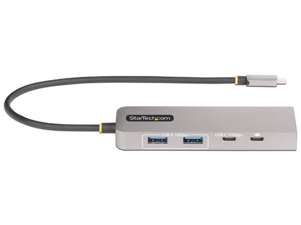 Hub USB StarTech 10G2A1C25EPD de USB-C a 2 puertos USB 3.2, 1 puerto USB-C 10Gbps, 1 puerto USB-C (PD 3.0) y 1 puerto RJ-45. Color Gris.