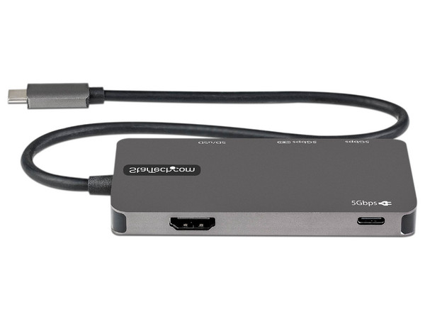 Adaptador Multipuertos Startech USB-C, HDMI(H), USB(H), Ranura SD. Color Gris.