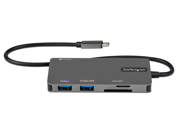Adaptador Multipuertos Startech USB-C, HDMI(H), USB(H), Ranura SD. Color Gris.