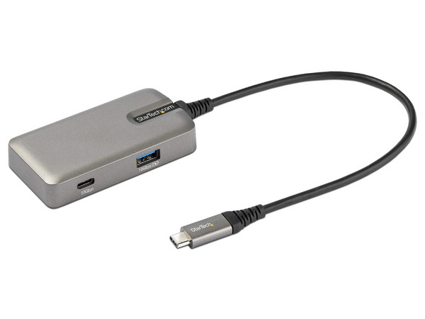 Adaptador USB-C Startech Multipuertos, 4 en 1, 4K 60Hz, Cable de 25 cm. Color Gris.