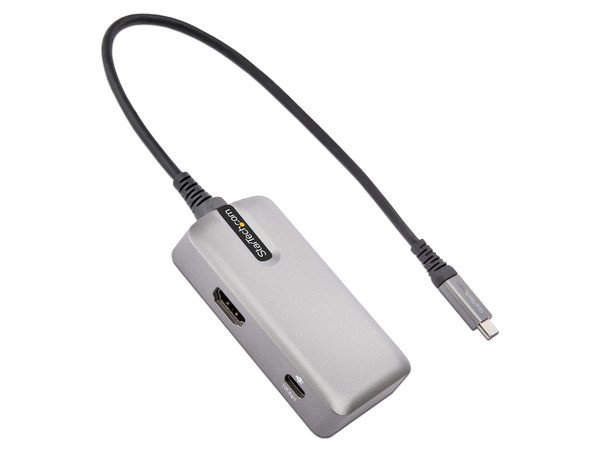 Adaptador USB-C Startech Multipuertos, 4 en 1, 4K 60Hz, Cable de 25 cm. Color Gris.