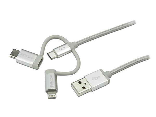 Cable Trenzado StarTech de 1m USB a Lightning USB-C y Micro USB