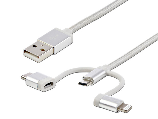 Cable de Carga USB de 1.8m - Lightning/USB-C/Micro-USB - Certificado por Apple MFi - Cable Cargador USB Tipo C - Cable de Carga y Datos para Celular - Recubrimiento de Nylon Trenzado