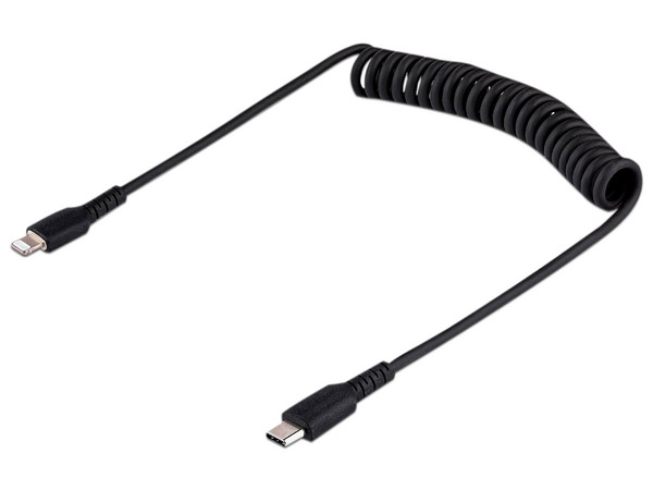 Cable en espiral StarTech de USB-C a Lightning. Color Negro.