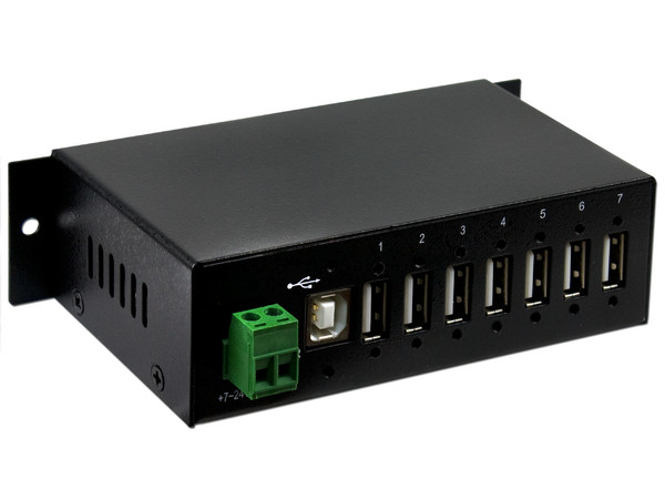 HUB USB 2.0 de 7 Puertos, reforzado industrial con alimentación.