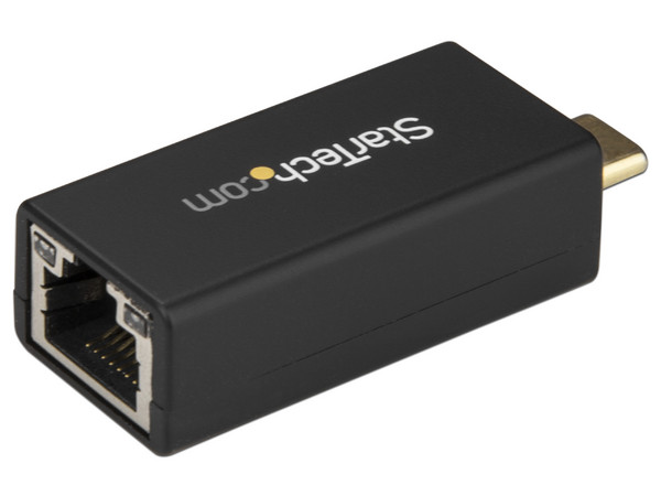 Adaptador de red Ethernet Gigabit externo StarTech de USB-C (macho) a RJ45 (hembra). Color negro.